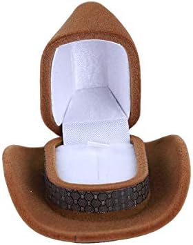 Wyenliz Cowboy Hat Shape Ring Box,Unique Small Velvet Rings Necklaces Display Case for Proposal Engagement Wedding