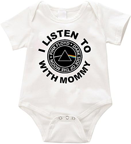 TallyWear USA I Listen to Pink Floyd with Mommy onesie Romper (6-12months, White)