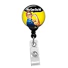 Rosie The Riveter - We Can Do It! Custom Retractable Badge Reel Lanyard Badge Holder (Black Badge Reel with Spring Pinch Clip)