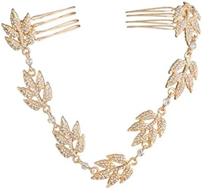 David Tutera Bridal Chain: Gold Grecian Leaves with Crystal Rhinestones Hair Accessory