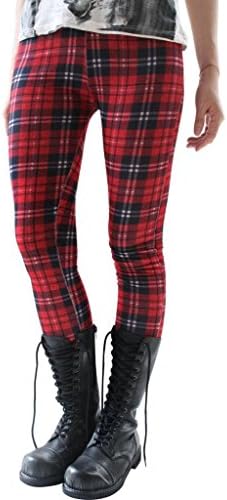 Refuse to be Usual Women's Cropped Tartan Cotton Blend Leggings Red Small