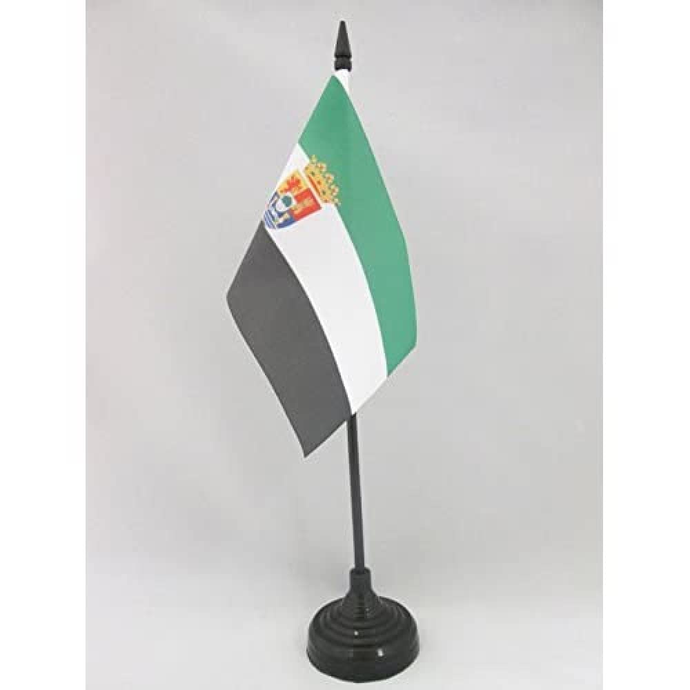 AZ FLAG - Estremadura Table Flag 4'' x 6'' - Spanish region of Extremadura Office Mini Banner 100% Polyester 15 x 10 cm - Mini Desk Flag with 10'' Pole and Black Plastic Base