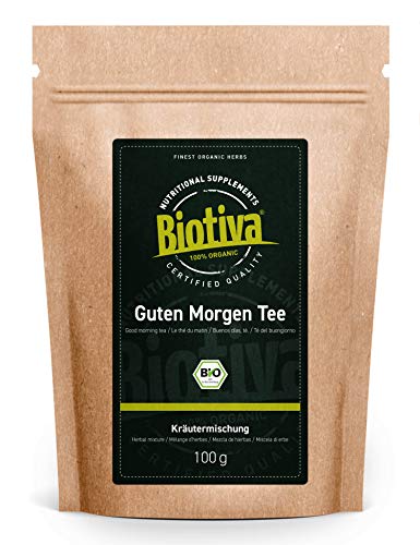 Biotiva Guten Morgen Tee 100g Bio - Kräutertee Mischung - Brombeerblätter, Himbeerblätter, Pfefferminze, Mate (grün…
