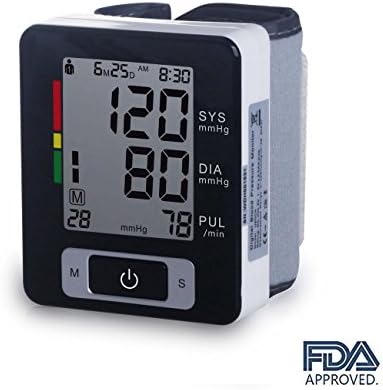 Wrist Blood Pressure Monitor Accurately Detects Blood Pressure Heart Rate & Irregular Heartbeat, Large LCD Display, 180 Memory Capacity Easy to Operate & Store FDA Certified (Black)