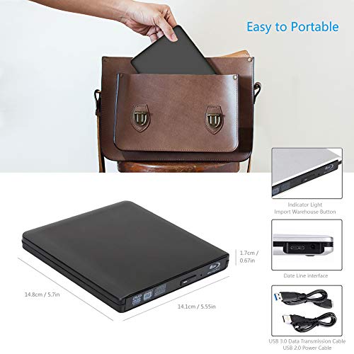External 4K 3D Blu Ray DVD Drive Burner, Portable Ultra Slim USB 3.0 Blu Ray BD CD DVD Burner Player Writer Reader Disk for Mac OS, Windows 7/8.1/10 /Linxus, Laptop, PC