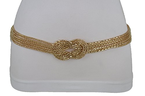 TFJ Women Skinny Belt High Waist Hip Gold Metal Chain Infinity Buckle S M L
