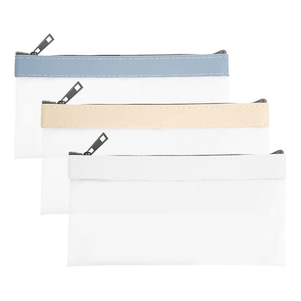 TRKETK 3 Pieces Money Bags with Zipper, 8.9 x 4.1 Inch Coin Purse Pouch Clear Cash Envelopes Coin Purse Multi-Purpose Cash Organizer Plastic Money Envelopes for Business, Home, School (3 Colors)