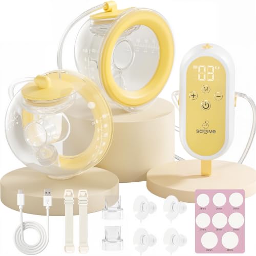 Saglve Portable Electric Breast Pump with 4 Modes 12 Levels 300mmHg Suction, Rechargeable and Handless Breast Pump with 21/24mm Flange for Mothers in Nursing Home, Work or Travel