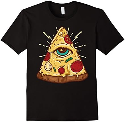 Mens Illuminati Pizza - All Seeing Eye - Funny Junk Food Tee Large Black