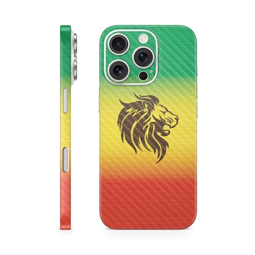 Carbon Fiber Phone Skin Compatible with Apple iPhone 16 Pro - Rasta Lion - Prem…