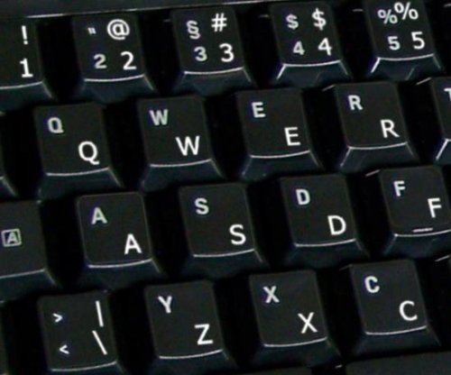 ENGLISH US KEYBOARD STICKERS WITH WHITE LETTERING ON TRANSPARENT BACKGROUND FOR DESKTOP, LAPTOP AND NOTEBOOK