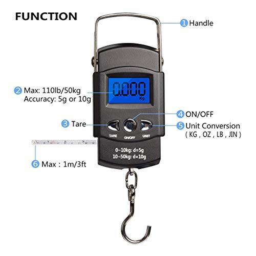 Uplord Hanging Electronic Travel Scale for Luggage with Digital LCD Screen,Electronic Balance Digital Fishing Postal Hanging Hook Scale with 100cm Measuring Tape