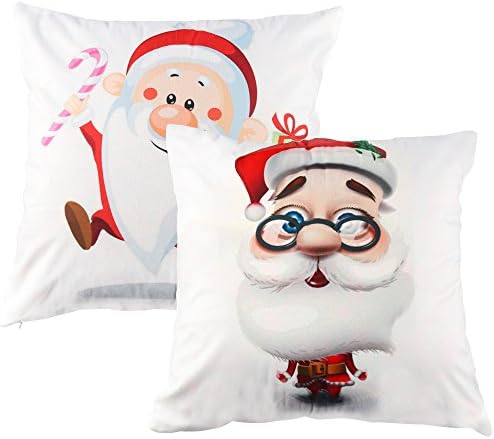 Coohom 18" Christmas Santa Claus Pillow Case Set of 2 Short Plush Fabric Square Throw Pillow Cover for Sofa Bench Couch Car Seat Bed Pillow Protectors Pillowcase Holiday Xmas Decoration