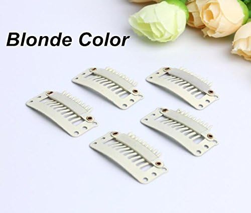 Salmony 50pieces hair snap clips for extensions weave toupee wig U Shape 9 teeth styling tools ( Black , Brown , Blonde 3 Color ) (Blonde)