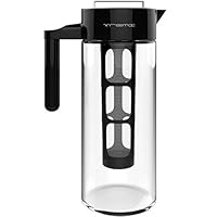 Vremi Cold Brew Iced Coffee Maker and Tea Infuser - 32 Ounce 1 Quart Glass Carafe Pitcher Airtight Lid and Spout - BPA Free Reusable Mesh Filter for Ground Coffee Loose Tea - Dishwasher Safe - Black