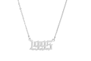 SKQIR Birth Years Necklace,Initial Year Number Pendant Necklace Birthday Gift Charm Friendship Old English Arabic Mumerals Stainless steel Necklace Jewelry for Women Girl