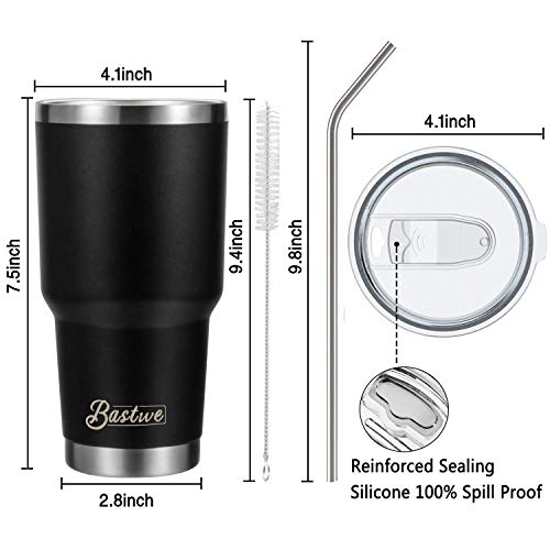 2 Pack 30oz Vacuum Insulated Tumblers, Bastwe Double Wall Stainless Steel Travel Mug with Lid and Straw for Home, Office, School, Works Great for Ice Drink, Hot Beverage (Black)