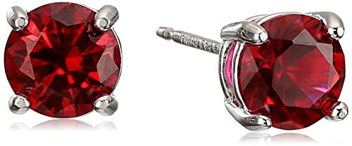 Sterling Silver Created Ruby Round July Birthstone Stud Earrings