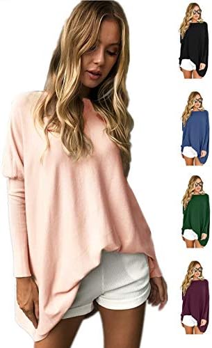 LETSRUNWILD Women's Round Neck Oversized Sweaters Long Batwing Sleeve T-Shirt Loose Tunic Tops