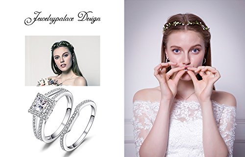 JewelryPalace Wedding Rings Halo Solitaire Engagement Rings For Women Anniversary Promise Ring Bridal Sets 1.3ct Princess Cubic Zirconia 925 Sterling Silver Ring Sets Size 8