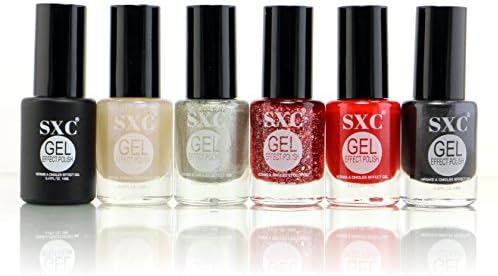 SXC Cosmetic 6 Gel Effect Nail Lacquer, No UV/LED Light Needed, Fun Shade Collection, Professional Quality & Quick Dry,14ml/0.47 Fluid Ounce Each, Perfect Gift For Holiday