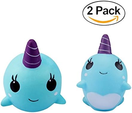 HUAKANG Squishy Slow Rising Squeeze Whale Cartoon Jumbo Squishies Decompression Toys 9CM Phone Straps Ballchains FiSaingace Fidget Toys 2 PCS(Blue)