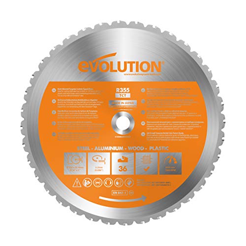 Evolution RAGEBLADE355MULTI - 355 mm Multi Material Chop Saw Blade (AKA Wood Blade, Metal Cutting Blade, TCT Saw Blade) - Carbide Tipped Blade Cuts Wood, Metal and Plastic