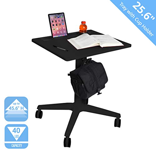 Seville Classics Airlift 25.6″ XL Sit-Stand Adjustable Student Classroom Cup Holder Mobile Desk, Black