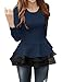 Allegra K Women Slim Fit Organza Panel Layered Hem Ribbed Peplum Blouse XL Blue