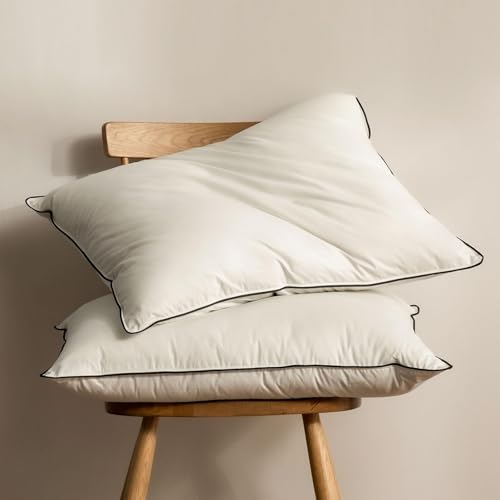BPC Organic Feather Duvet Pillow 60 x 60 cm Pack of 2, Luxury Hotel Pillow with 3 Bedrooms, Pillow 60 x 60 cm Duvet with 100% Cotton Cover and Goose Feather Filling, White