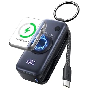 INIU Apple Watch 対応 モバイルバッテリー 5000mAh キーホルダー式 小型 軽量 内蔵ケーブル iPhone対応 ブラック