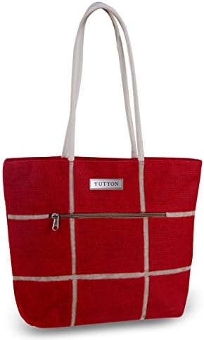Yutton Designs Fine-Jute Premium Tote Shoulder Handbag with large square patches