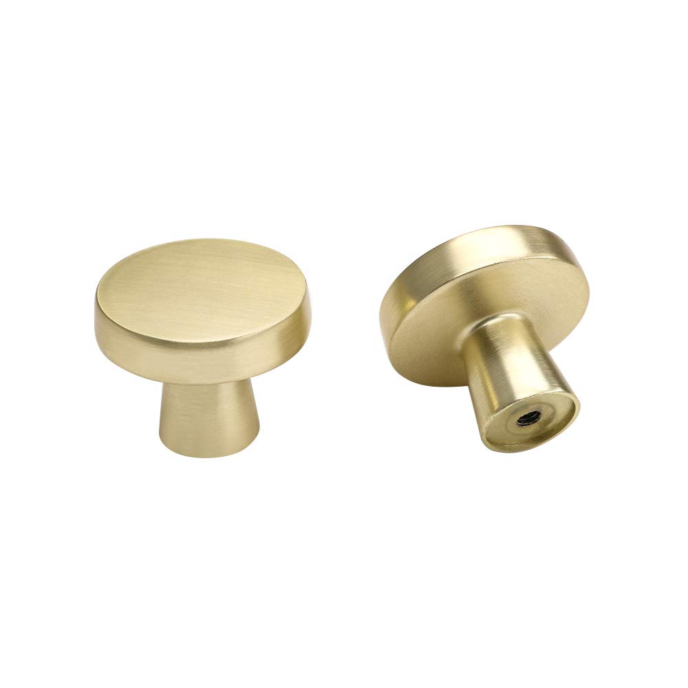 LONTAN 5 Pack Gold Kitchen Cabinet Handles - Round Drawer Knobs Brushed Brushed Door Knobs Solid LS5310GD