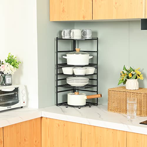 LUMAMU 2 Pack Stackable Corner Shelf Stand, Height Adjustable