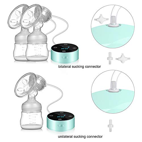Electric Breast Pump, Rechargeable Portable Double Pumps Electric Nursing Breast Massage Breastfeeding Pump (Light Blue)
