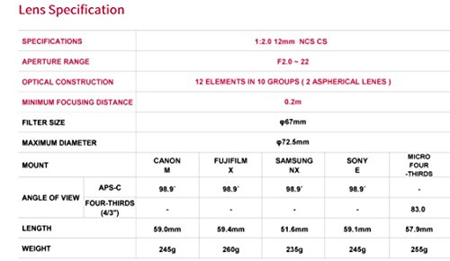 Samyang Objectif pour Fuji X 12 mm F2 NCS CS Noir - Image 6