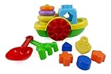 Tugboat Sand Wheels Beach Toy Set for Kids with Boat, Shapes, Rake, Shovel
