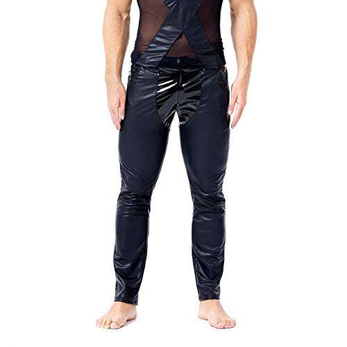 Completi-Intimi-Da-Donna-Pantaloni-Sexy-Da-Uomo-In-Similpelle-Wetlook-In-Pelle-Sintetica-Lingerie-Esotica-Pu-Pantaloni-In-Lattice-Cerniera-Pvc-Stage-Clubwear-Pantaloni-Gayfetish-BlackL
