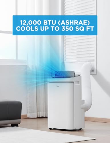 Midea 12,000 BTU ASHRAE (8,000 BTU DOE/SACC) Portable Air Conditioner, Cools up to 350 Sq.Ft., with Dehumidifier & Fan mode, Control with Remote, Amazon Alexa & Google Assistant