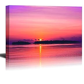 Canvas Wall Art - Islands in The Ocean Background Sunset - Giclee Print Gallery Wrap Modern Home Art Ready to Hang - 12x18 inches