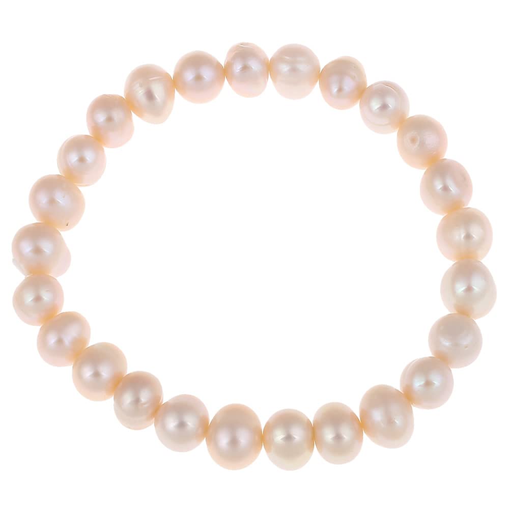 Treasure Bay Stunning 7-8mm Freshwater Pearl Bracelet for Women and Girls (Pink)