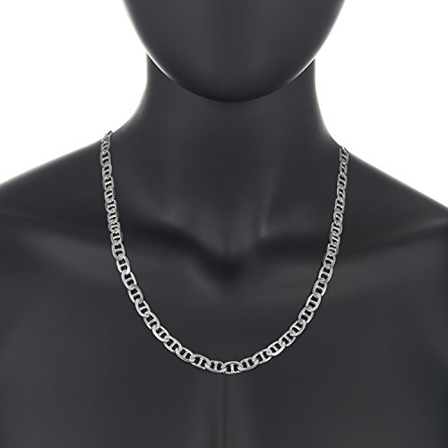 925 Sterling Silver Italian Crafted 8mm Beveled Flat Mariner Link Chain, 22" + Bonus Polishing Cloth