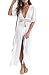 Women's Chiffon Kimono Cardigan Lace Long Maxi Beach Dress Bikini Covers Up ,US 6,White, Asian Tag size L