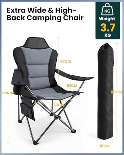 Silla de Camping Plegable, Sillas de Pesca, hasta 150 kg, XL
