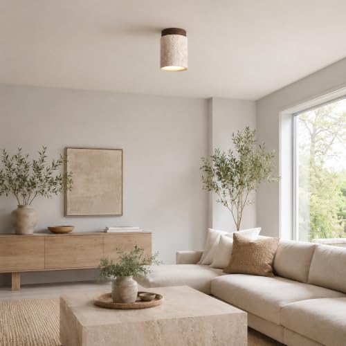 SYSR Lámparas de techo de estilo japonés wabi-sabi,Regulable lampara de techo de piedra natural,12W Retro Luz para recamara de base E27,Para pasillo,dormitorio,Isla de cocina,sala (C)