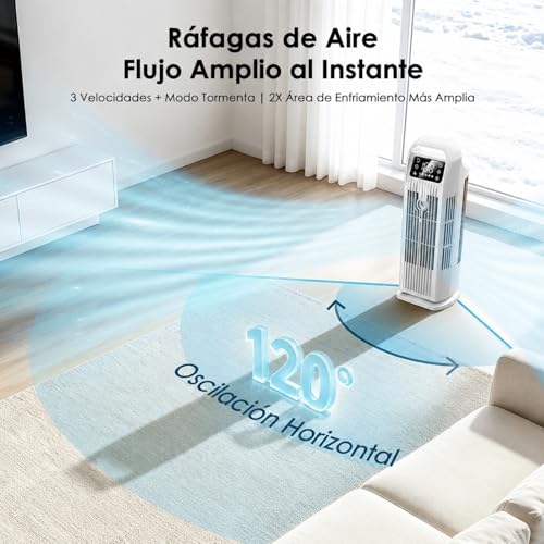 Portable Air Conditioner with Remote Control, 5 in 1 Water Fan, 1.2L Evaporative Climate Control, Storm Button 7 m/s, 120° Oscillation, 12 Hour Timer, Low Consumption (Polar White)