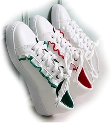 Amazon スニーカー レディース ローカット レディーススニーカー 白 ホワイト レッド グリーン フリル レース 紐 オシャレスニーカー 可愛いスニーカー 厚底 スニーカー