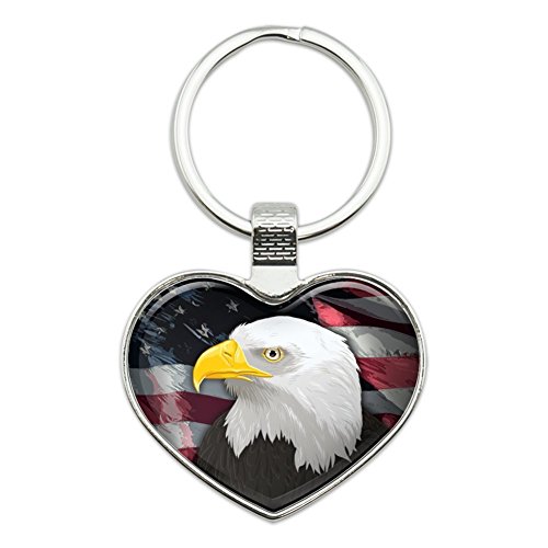 American Bald Eagle Flag USA Patriotic Heart Love Metal Keychain Key Chain Ring