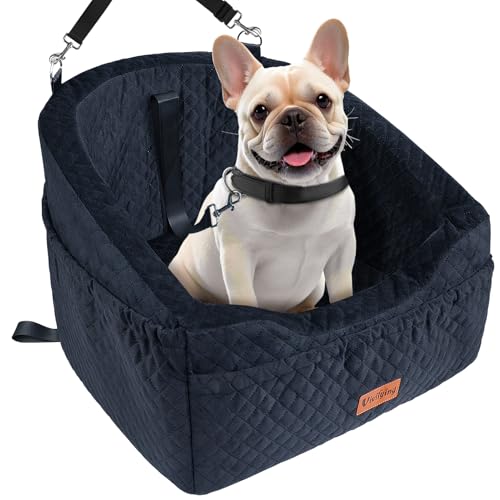 Vivifying Car Seat for Small Dogs, Removable and Washable Booster Seat for Pets up to 10 kg - Travel Bed with Storage Compartments and Seat Belt (Black)