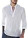 PASLTER Mens Long Sleeve Linen Cotton Shirts Casual Summer Beach Yoga Henleys Loose Fit Hippie Tops A-White